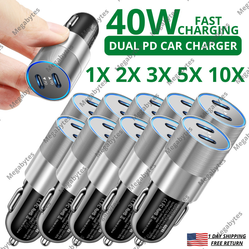 Dual Type C Fast 40W Car Charger Adapter Plug For iPhone 14 13 12 11 Pro Max Lot