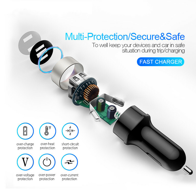 Dual USB 3.1A Car Charger Adapter 3.0 Fast Charging For iPhone12 11Pro Samsung gallery