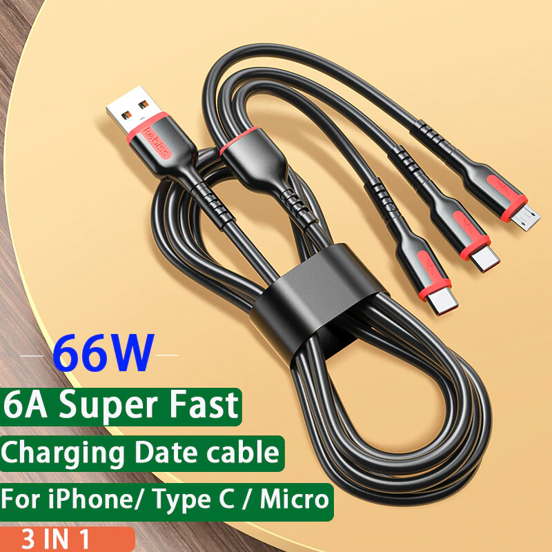 66W 6A USB Fast Charging Cable For Xiaomi Redmi Samsung Realme OPPO iPhone