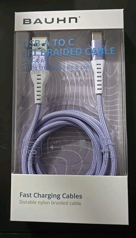 NEW! Bauhn Purple USB A-C 6 FT. Braided Cable