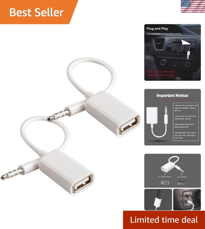 Extractor for Autos: AUX to USB Adapter with MP3 Compatibility, 2-Pack