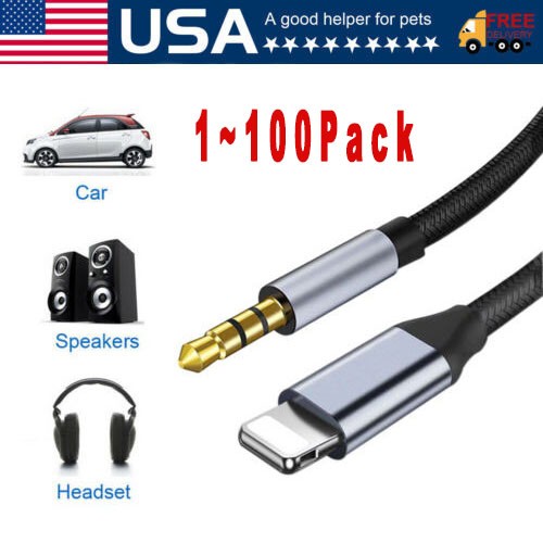 For iPhone 7 8 X XR 13 14 Pro Max 8 Pin to 3.5mm AUX Audio Car Adapter Cord Lot