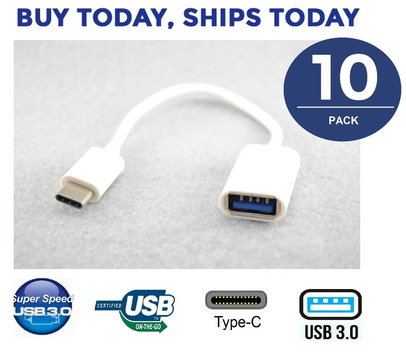 10PC LOT USB-A Female to Type-C Male 3.1 Data Sync Charger Charging Cable OTG S8
