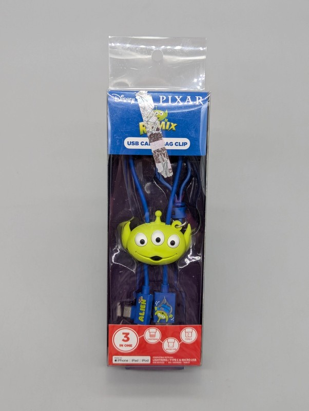 Disney Pixar Alien USB Charging Cable with Type C and Micro USB Attachments