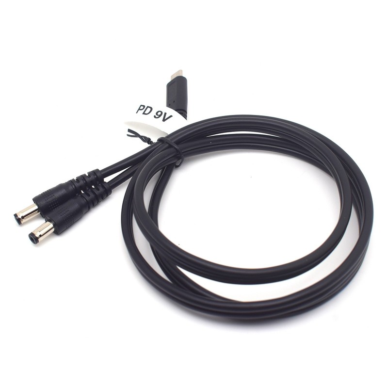 1x USB Type-C to Dual DC5521 Male DC Power Cable 9V PD Charging Splitter Cord