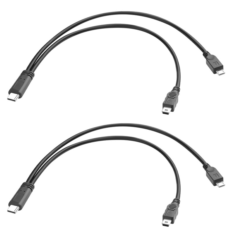 USB C to Micro and Mini USB 1 in 2 Charging Short Cable 2 PCS 30cm/11.8In