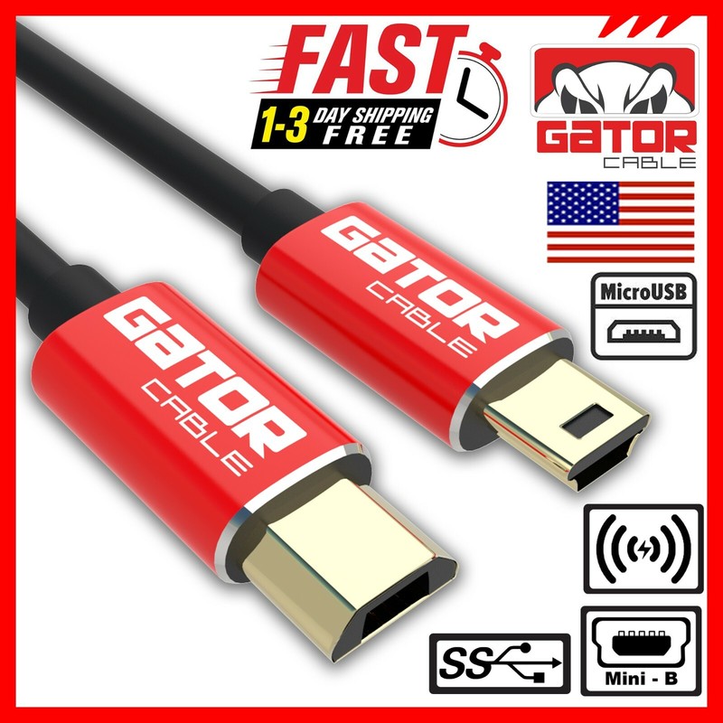 Micro USB to Mini USB Male Host OTG Adapter Converter Cable Charger Cord 3FT gallery