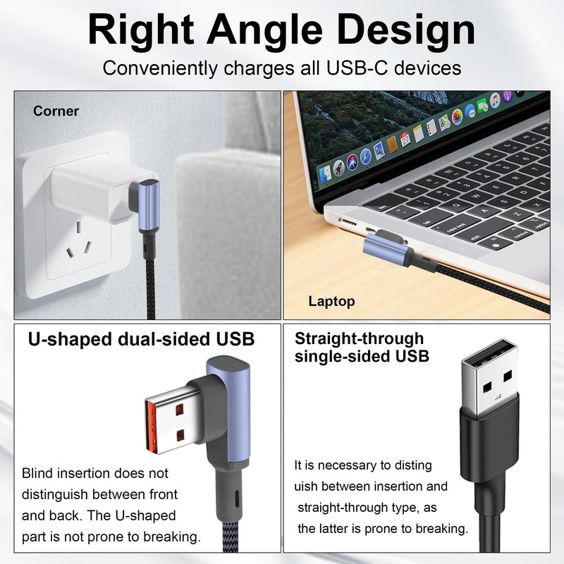 JSADZKJ Braided Coiled USB-C Cable Right Angle USB A to C 35cm 1.6m gallery
