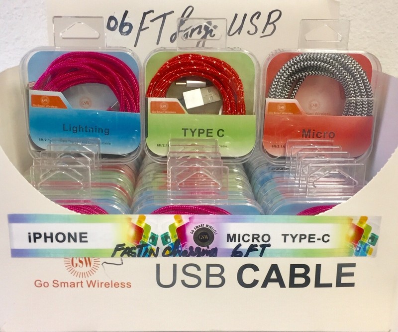 6 Ft Long USB Data Sync Charging Cable with Crystal Box Wholesale Lot gallery