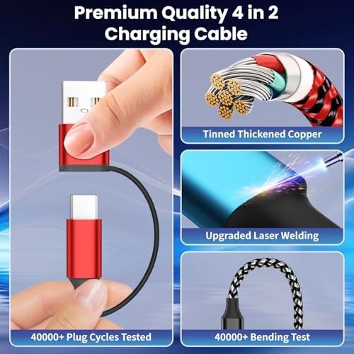 4-in-2 Multi Charging Cable for iPhone, Android, iWatch - 5FT USB A/C Dual Charg gallery