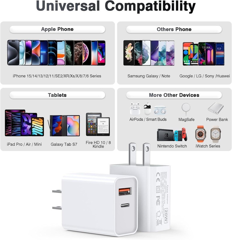 20W Fast Charger Block USB Type C Wall Charging Adapter For iPhone/Samsung Lot gallery
