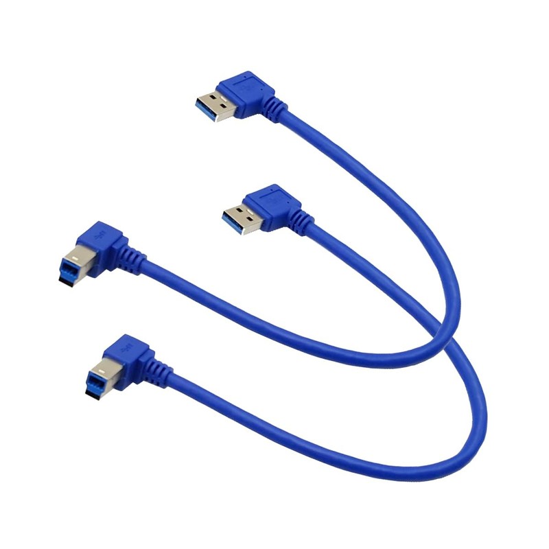 2 PCS 1ft USB 3.0 A Male 90 Degree Left Angle To B Left Angle Printer Cable