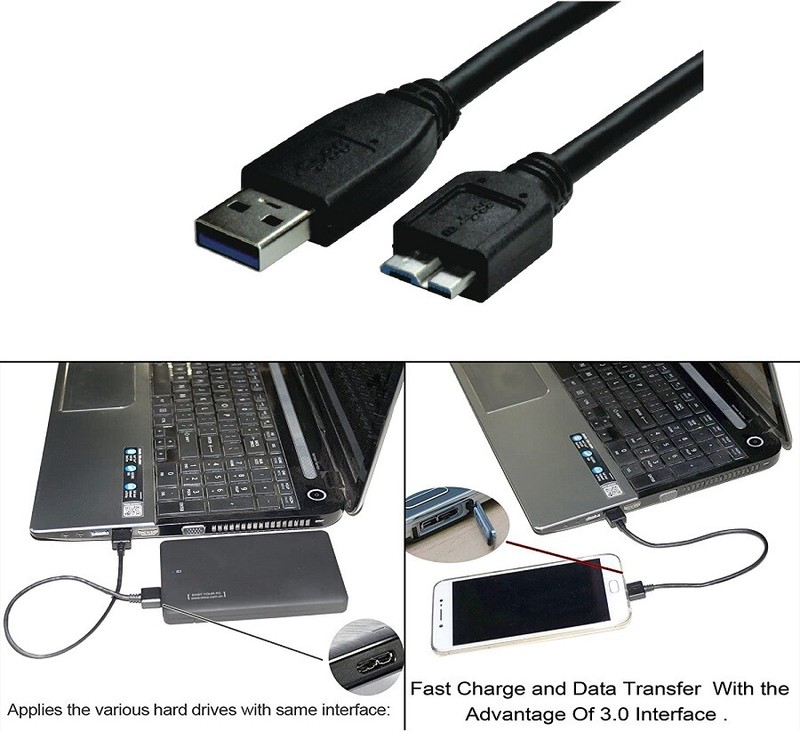 2x Premium Micro USB 3.0 Cable For Toshiba Seagate WD Portable Hard Drive HDD AU gallery