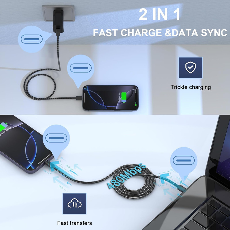 USB C Cable, 5Pack 6FT USB C to USB C Cable 60W(3A) Nylon Braided Type C Fast Ch gallery