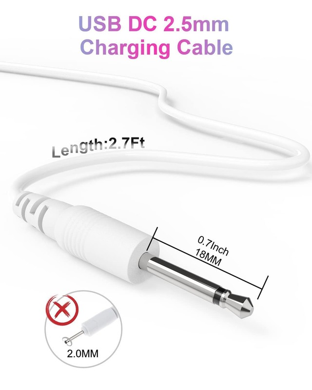 USB DC Charging Cable 2.5mm DC Charger Cord 2.7Ft for Massager-3 PackWhite gallery