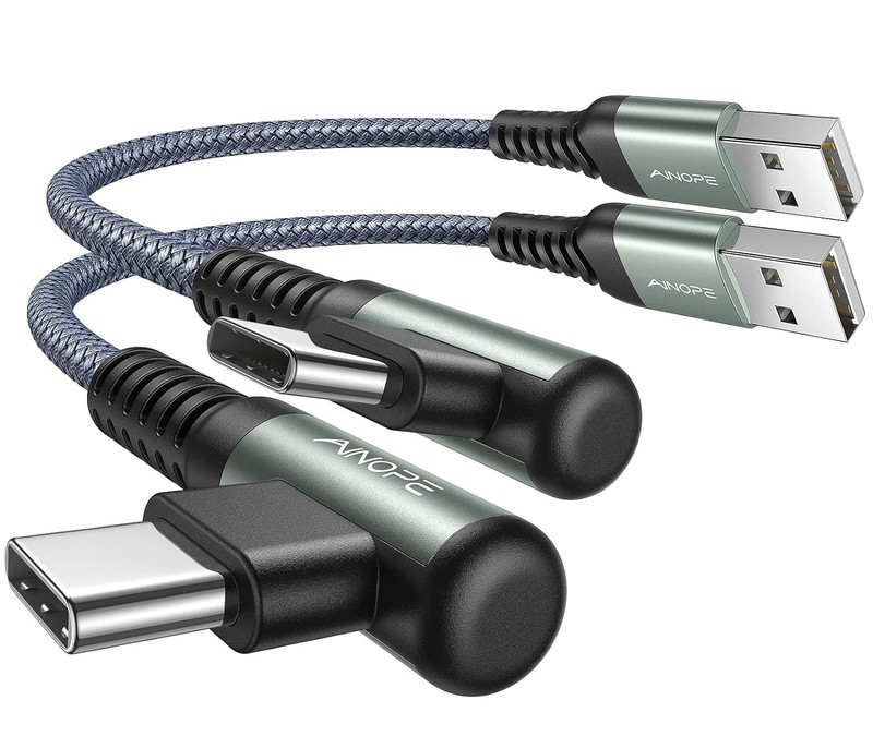 AINOPE 2-Pack 0.5ft USB C Cable, 3.1A Fast Charging, Right Angle, Durable Nylon