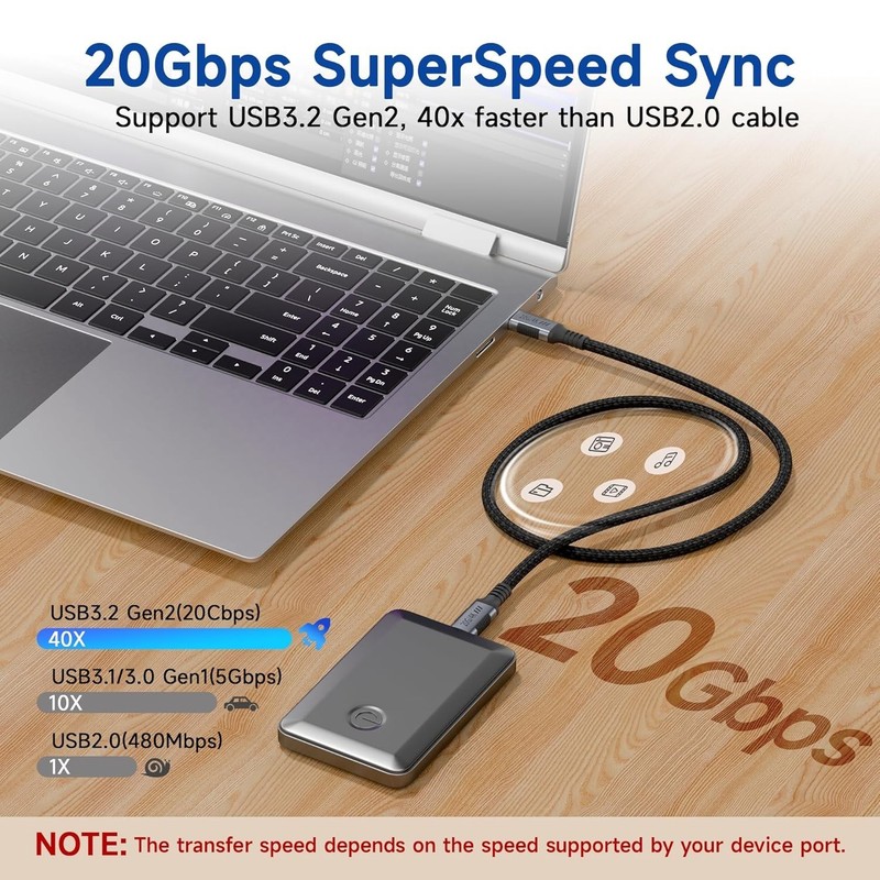 Ultra-Fast USB C 3.2 Gen 2x2 Cable 0.5FT - Safe 240W Charging & 4K Video Support gallery