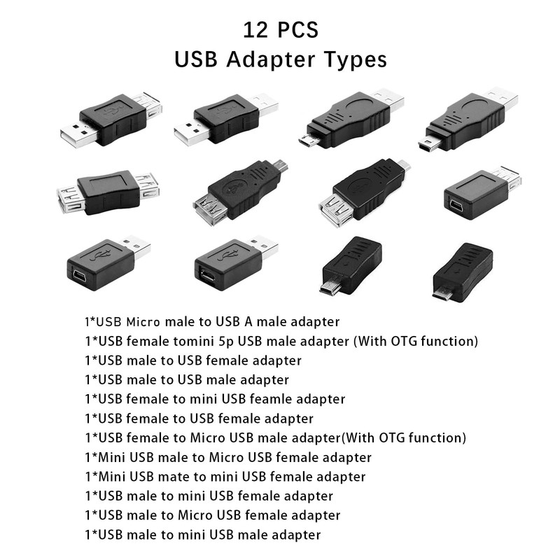 Multiple USB 2.0 Adapters, USB OTG Adapter Kit 12Pcs Micro/Mini Male Female S... gallery