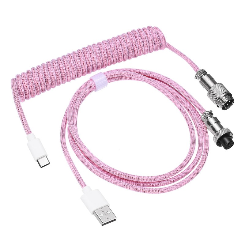 3 m Coiled Keyboard Cable Type-C to USB-A for Gaming Keyboard, Pink