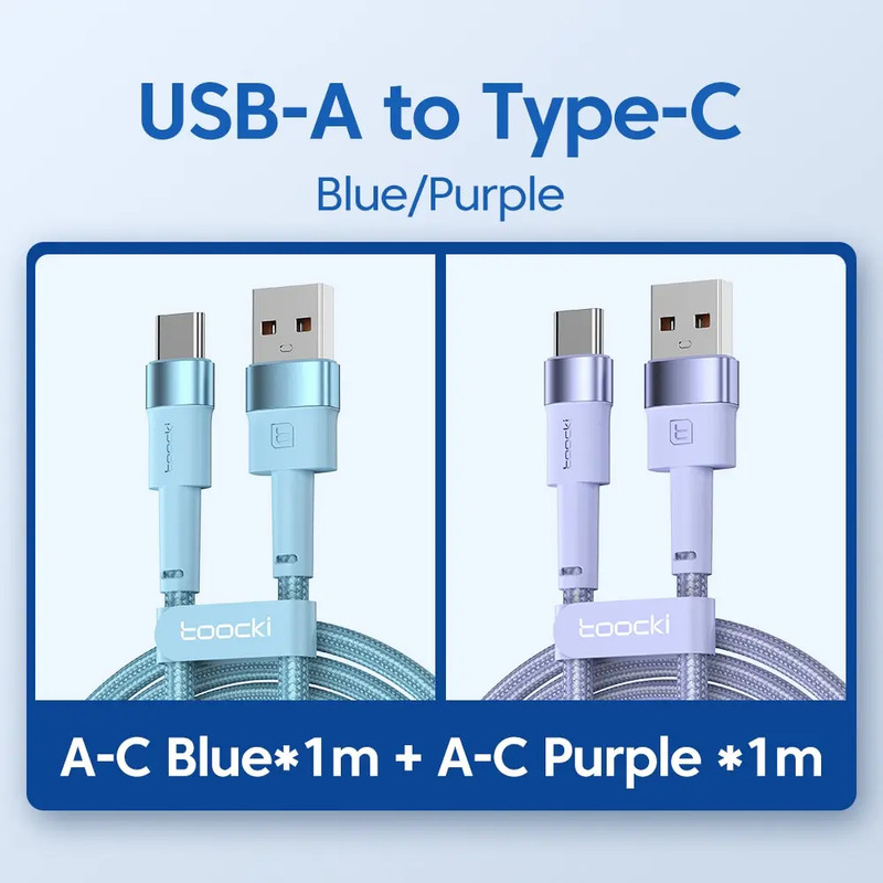 2-Pack USB-A to USB-C Fast Charging Cable 3A 1m Blue Purple Data Sync Cord gallery