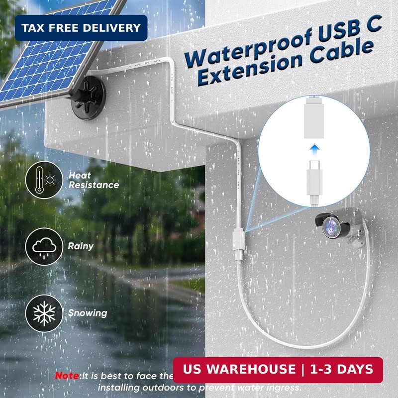 USB C Extension Cable 10ft for Ring Solar Panel & Camera, 45W Charging Waterproo gallery