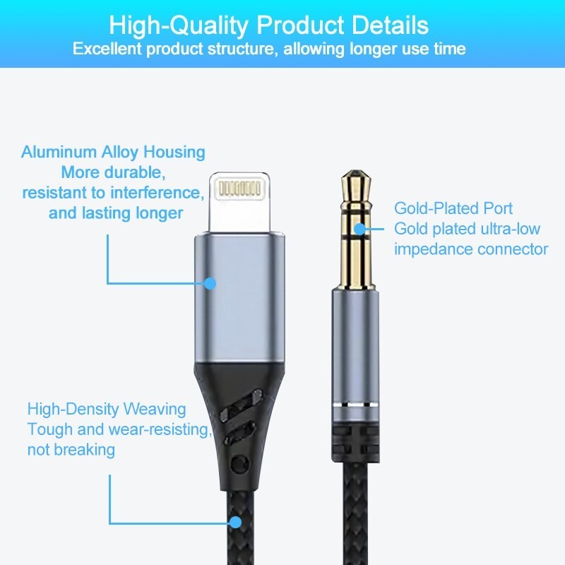 8 Pin to 3.5mm Car AUX Audio Cable Headphone Adapter Cord for Phone 13 12 11 X 8 gallery