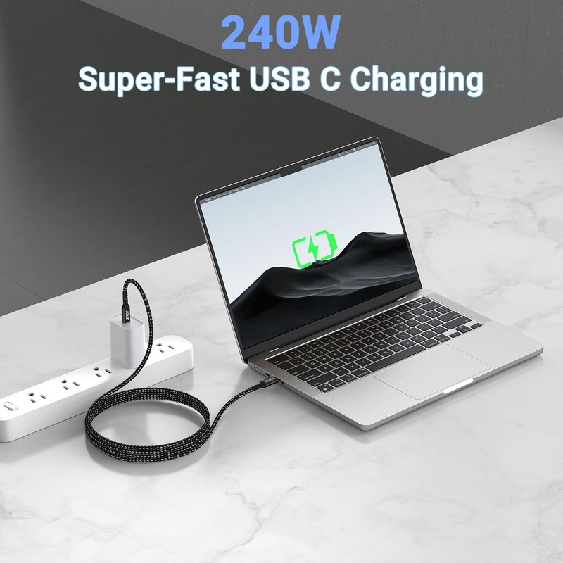 2 PCS 6.6Ft 80Gbps USB C To C Cable 240W 16K/Dual 8K Braided Video Data Cord gallery