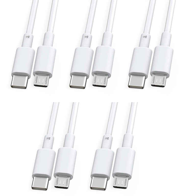 USB C To Micro USB Cable Data Transfer Charging Cord Bulk White 3FT 5 Pack