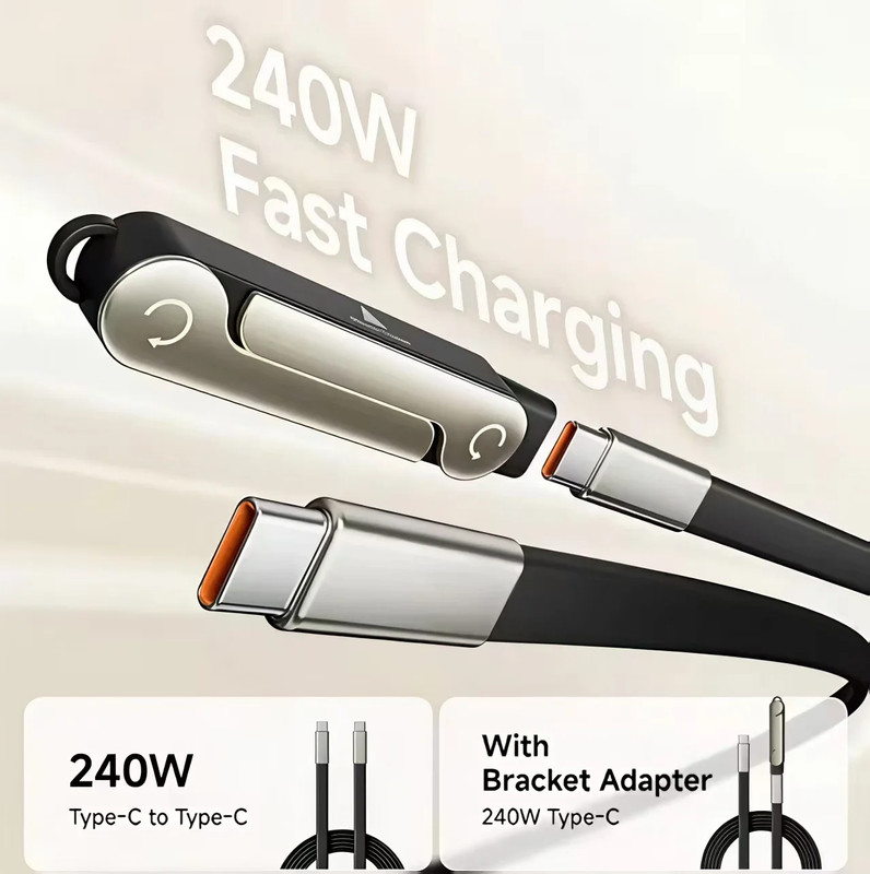 240W 2-In-1 USB C to Type C Fast Charging Foldable Bracket Datacable for Iphone gallery