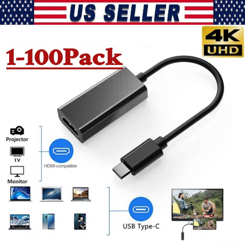 USB-C Type C To HDMI Adapter USB3.1 Cable For MHL Android Phone Tablet Black Lot
