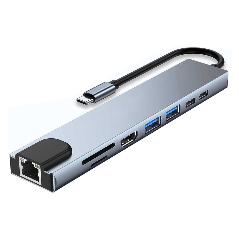 For Galaxy XCover7/XCover6 Pro – HDMI TV Adapter 8-in-1 USB-C Hub RJ45 Ethernet