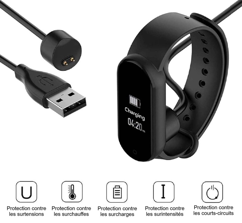 15cm Black USB A Charging Cable For XIAOMI Mi Band 7 (Connected Watch) gallery