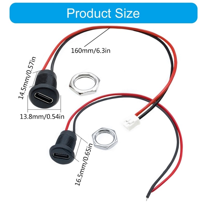 5Pcs Type C Waterproof Female Connector Socket Charging Interface With Wire gallery