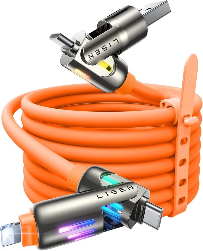 240W Chubby USB C to USB C, 4 in 1 Charging Cable (6.6FT) with Light, USB A/C to gallery