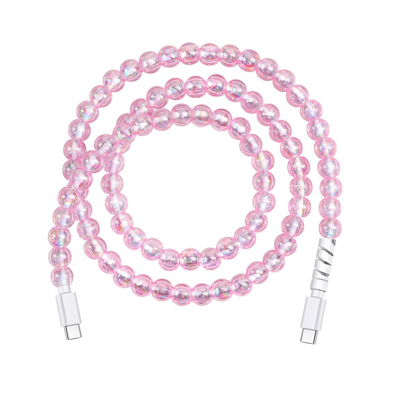 USB to USB Cable Charger Fast Charging Cute Pink Beaded Charging Cord for Gir…