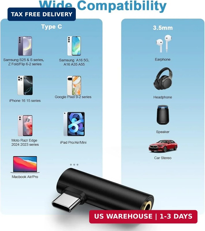 USB C to 3.5mm Headphone Jack Adapter for Samsung Galaxy A17 A16 A35 S26 Ultra S gallery
