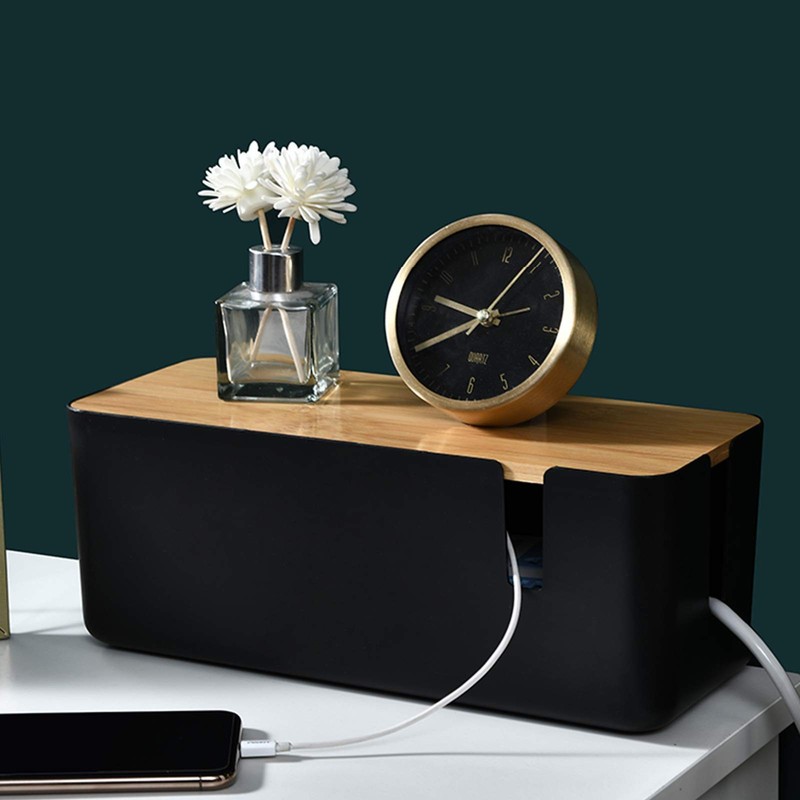Changsuo Cable Management Box with Bamboo Lid Small small, Black gallery