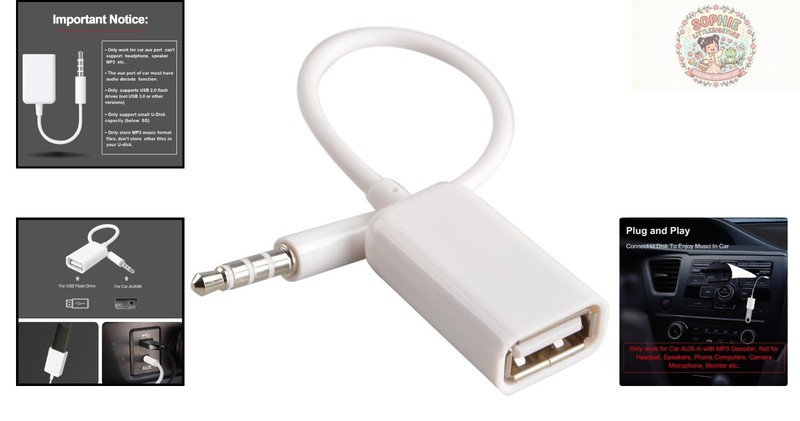 Car AUX to USB Adapter - Only for MP3 Files, Not Compatible with Headsets gallery