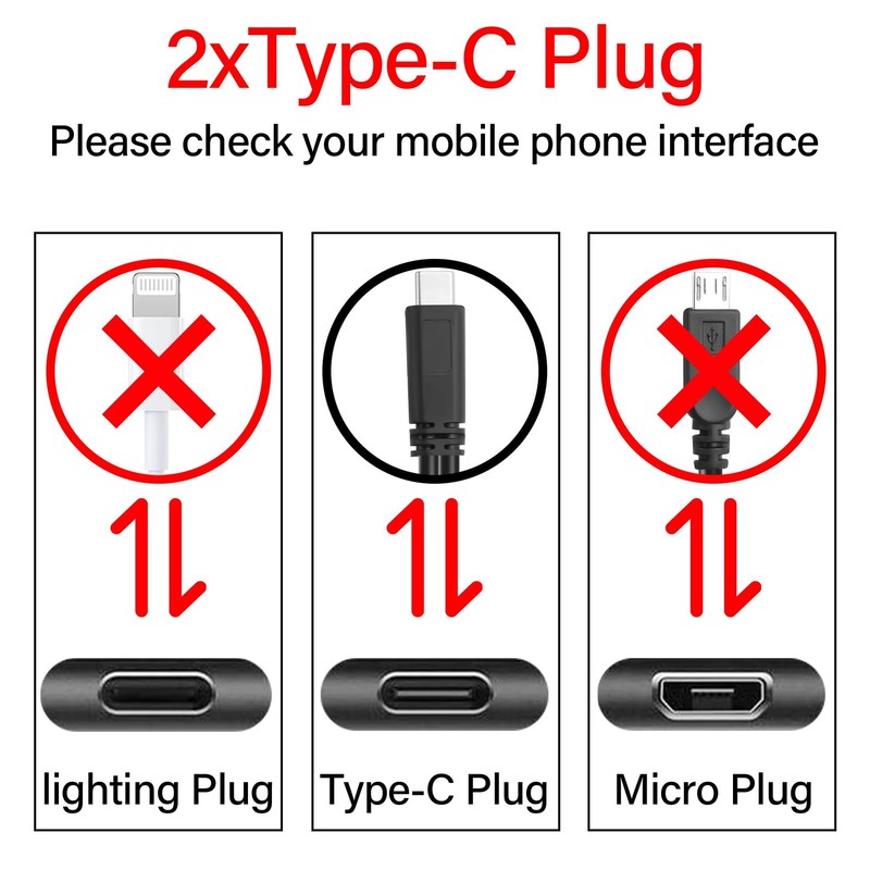 Short USB C Splitter Charging Cord 2 In 1 Multi Type C 3A Fast Port 1 Ft 30cm gallery