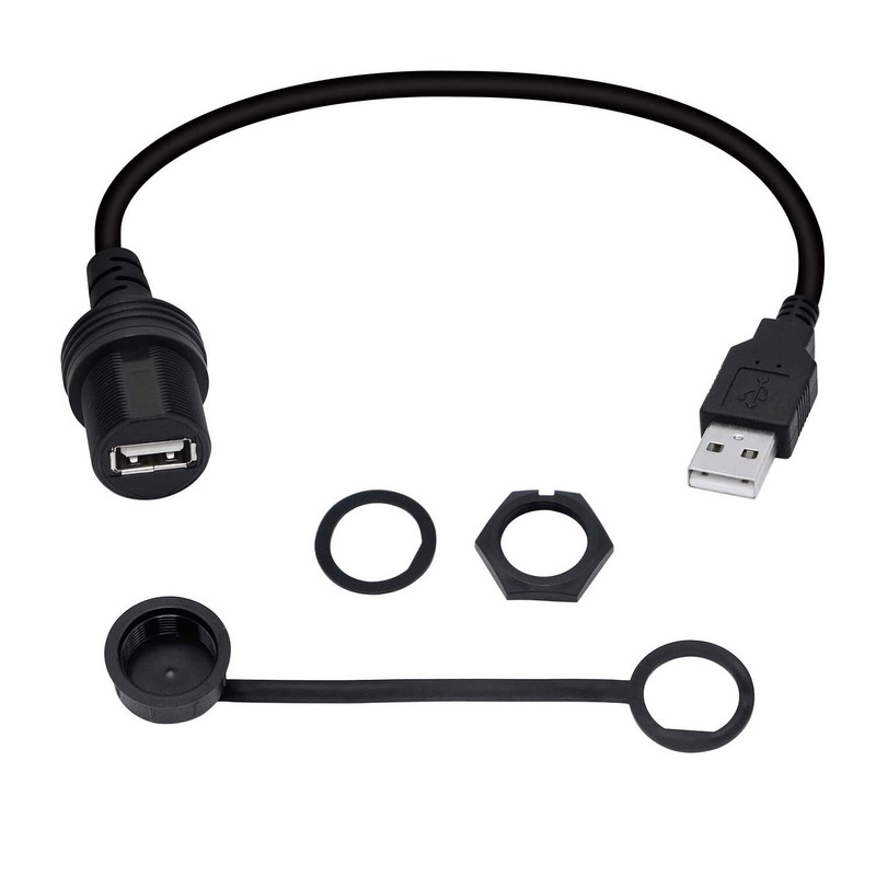USB 2.0 A Male to Female Flush Panel Mount Extension Waterproof Cable f Car Boat gallery