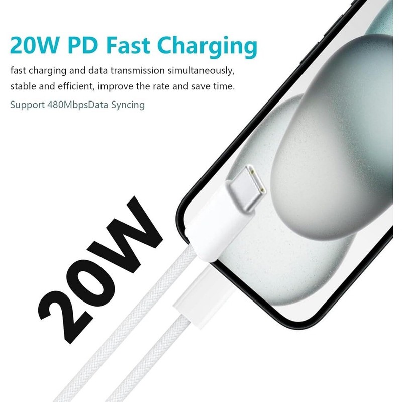 20W Fast Charger USB-CWall Block Type-C Data Sync Cable For iPhone 15 16 Pro Max gallery