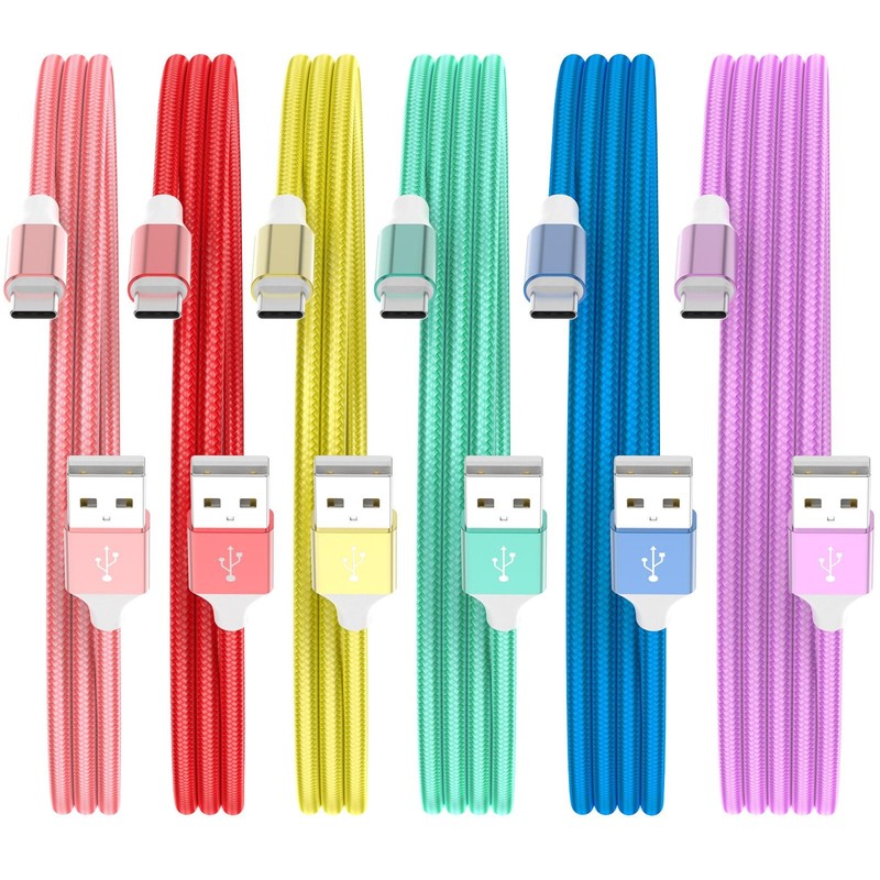USB Charger Cable, 6Pack 3/3/6/6/6/10FT 3.1A Charger Fast Charging Braided US…