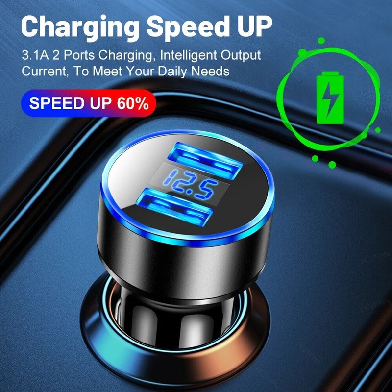 3Pack Dual USB Car Quick Charger Cigarette Lighter Adapter LED Volt-display gallery