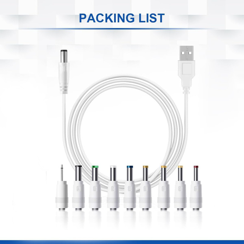 DC 5V Power Cord, USB to 5V DC Power Cable Charging Cord with 9 Adapters (6.4 * gallery