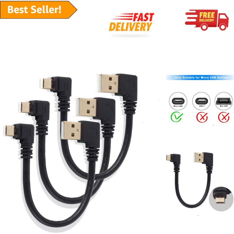 Gold-Plated Micro USB Cable 6 Inch Right Angle Design – 3-Pack for Fast Charge