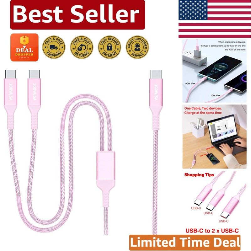 Stylish 4FT Nylon Braided 100W Dual USB C Fast Charging Cable – Reduces Clutter