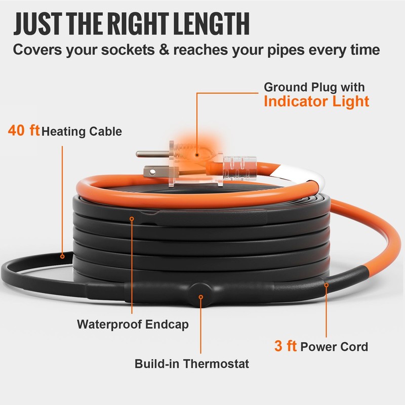 Self - Regulating Pipe Heating Cable, 40FT 5W/ FT Heat Tape for Pipes Freeze gallery