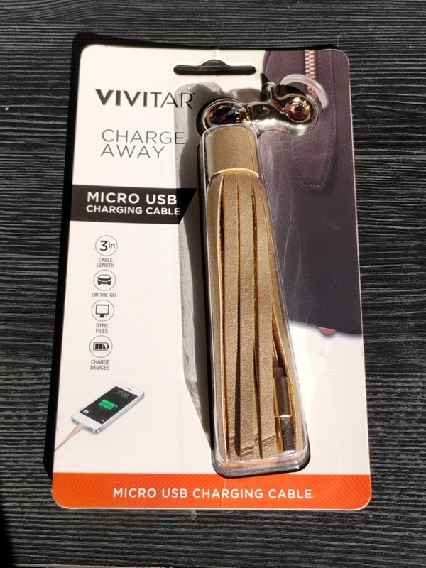 NEW Vivitar Charge Away Micro USB Charging Cable Tassel Fringe Keychain Gold