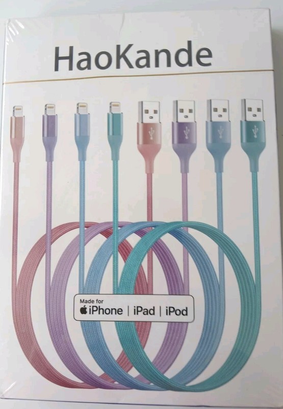 IPHONE/IPAD/IPOD CHARGING CABLES- 4PACK-6FT.-PASTEL COLORS-NEW,SEALED BOX