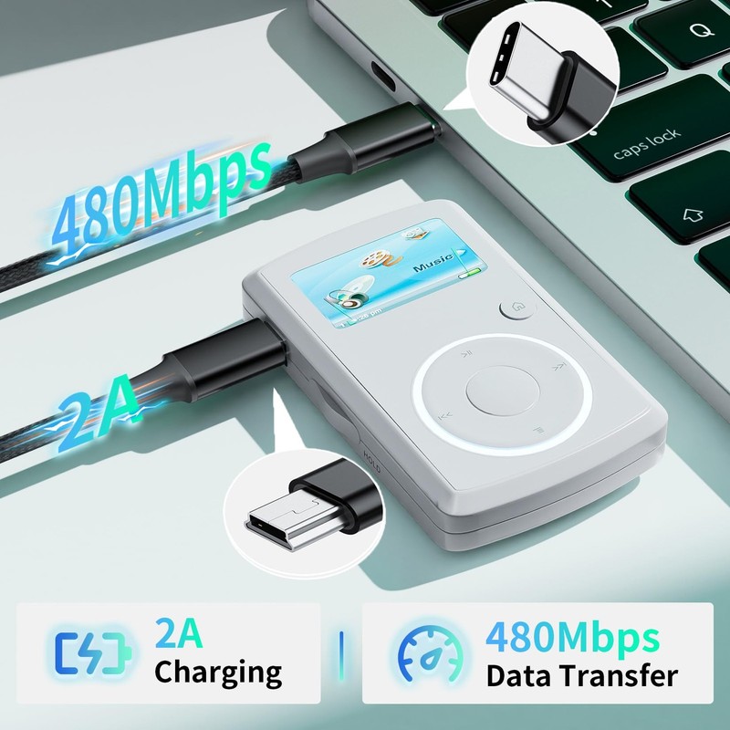 Short USB C to Mini USB Cable 0.25M, Braided USBC to MiniB 5Pin Cord, OTG Cha... gallery